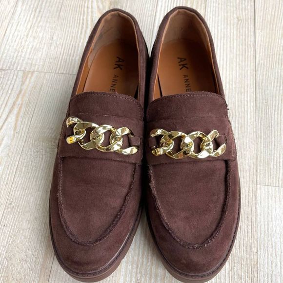 Anne Klein Eunice Chain Strap Vegan Suede Loafers | Brown Size 7.5 - Picture 4 of 9